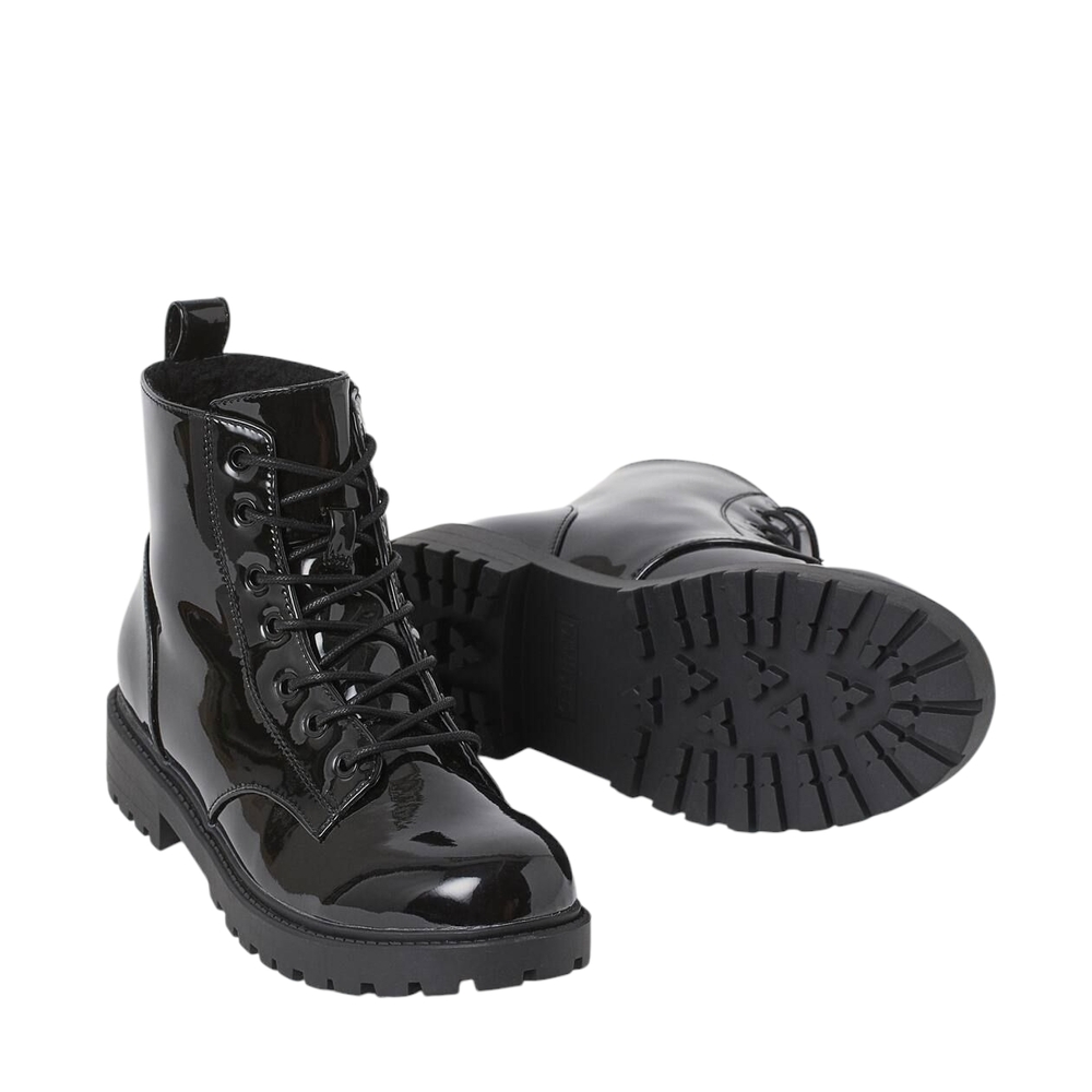 H&M Black Patent Leather Combat Boots. 90s Style Size 8.5